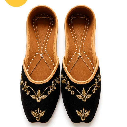 Handcrafted Indian Jutti for Women | Black Gold Embroidered