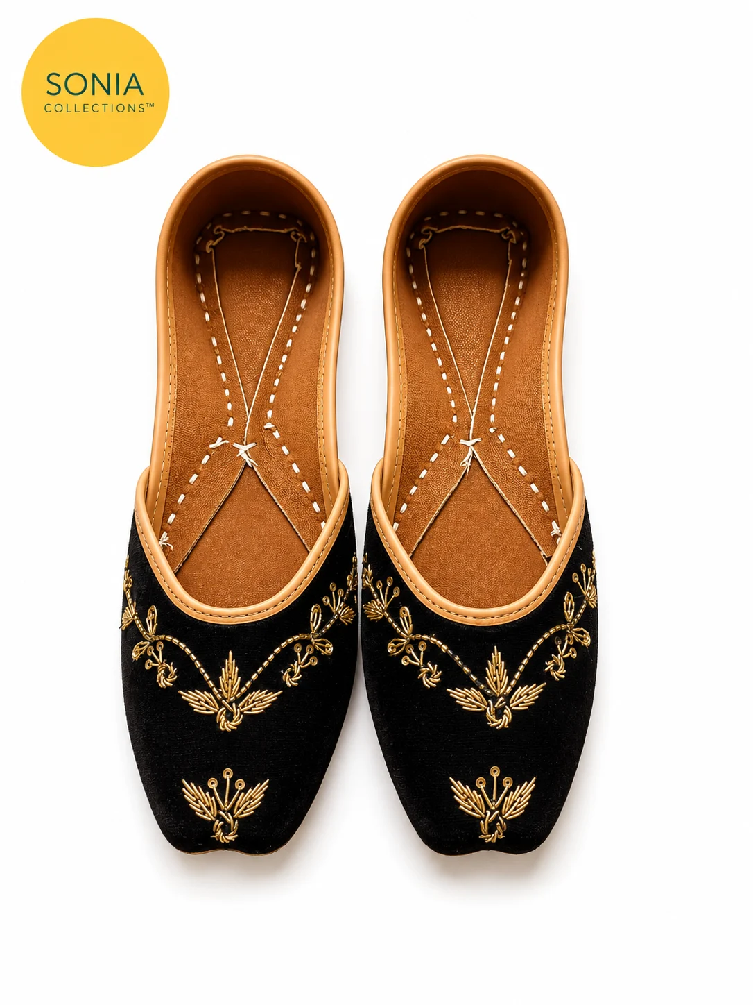 Handcrafted Indian Jutti for Women | Black Gold Embroidered