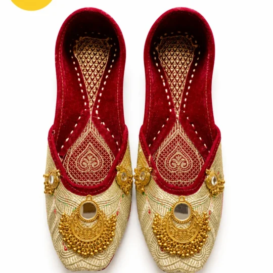 Handcrafted Indian Jutti for Women | Maroon Gold Embroidered