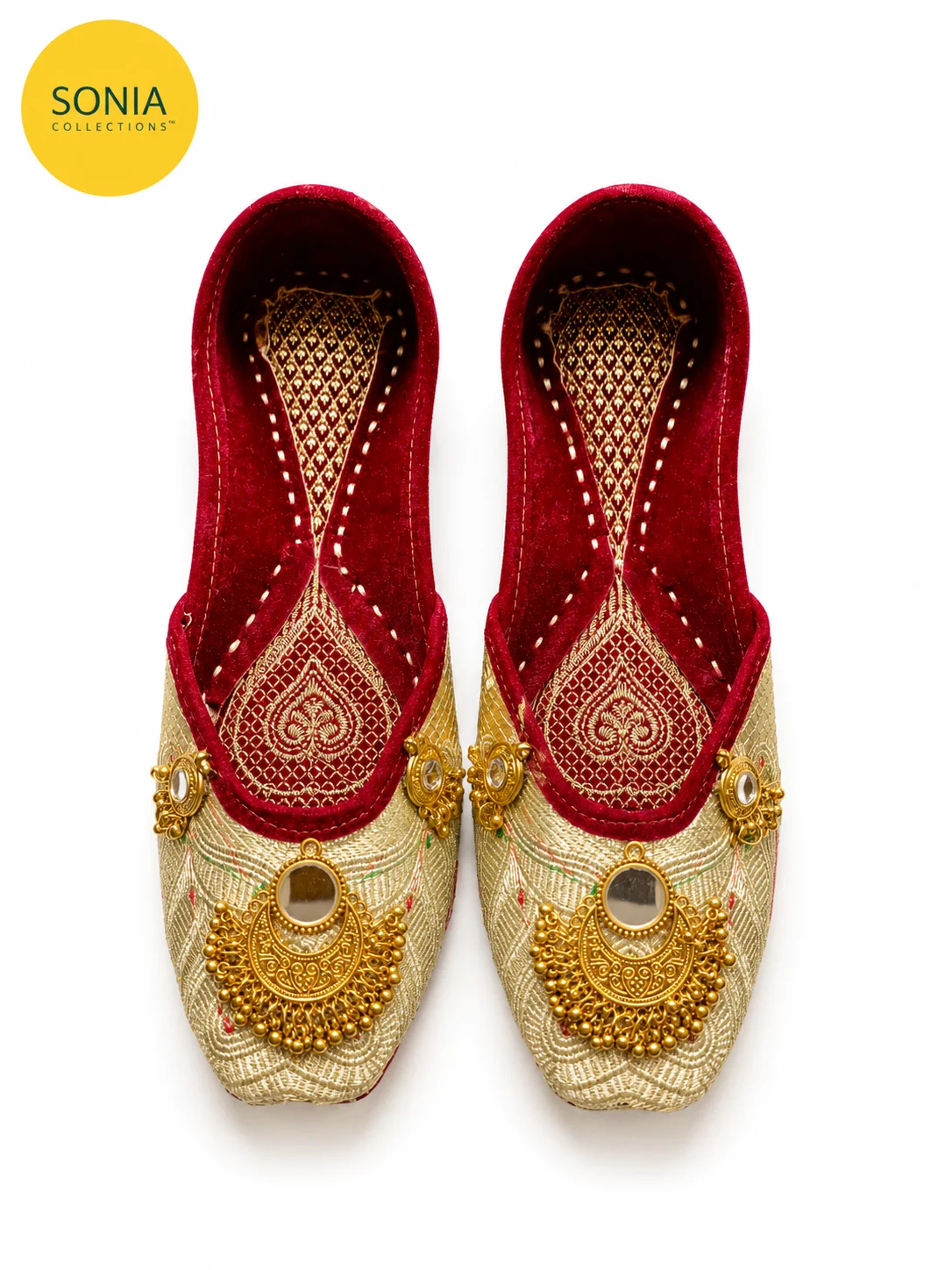 Handcrafted Indian Jutti for Women | Maroon Gold Embroidered