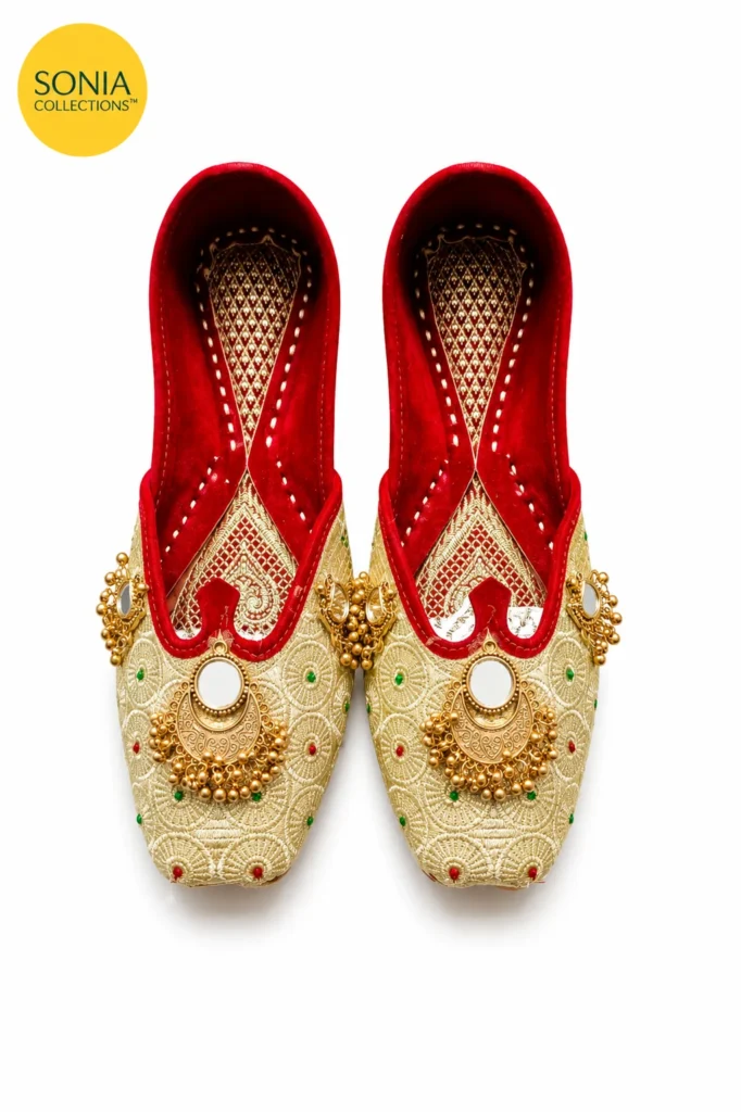 Handcrafted Indian Jutti for Women | Cream Red Gold Embroidered