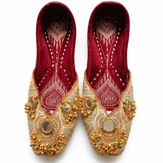 Handcrafted Indian Jutti for Women – Maroon Gold Embroidered