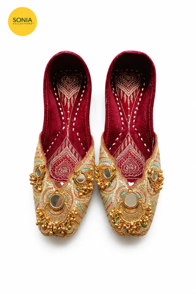 Handcrafted Indian Jutti for Women – Maroon Gold Embroidered