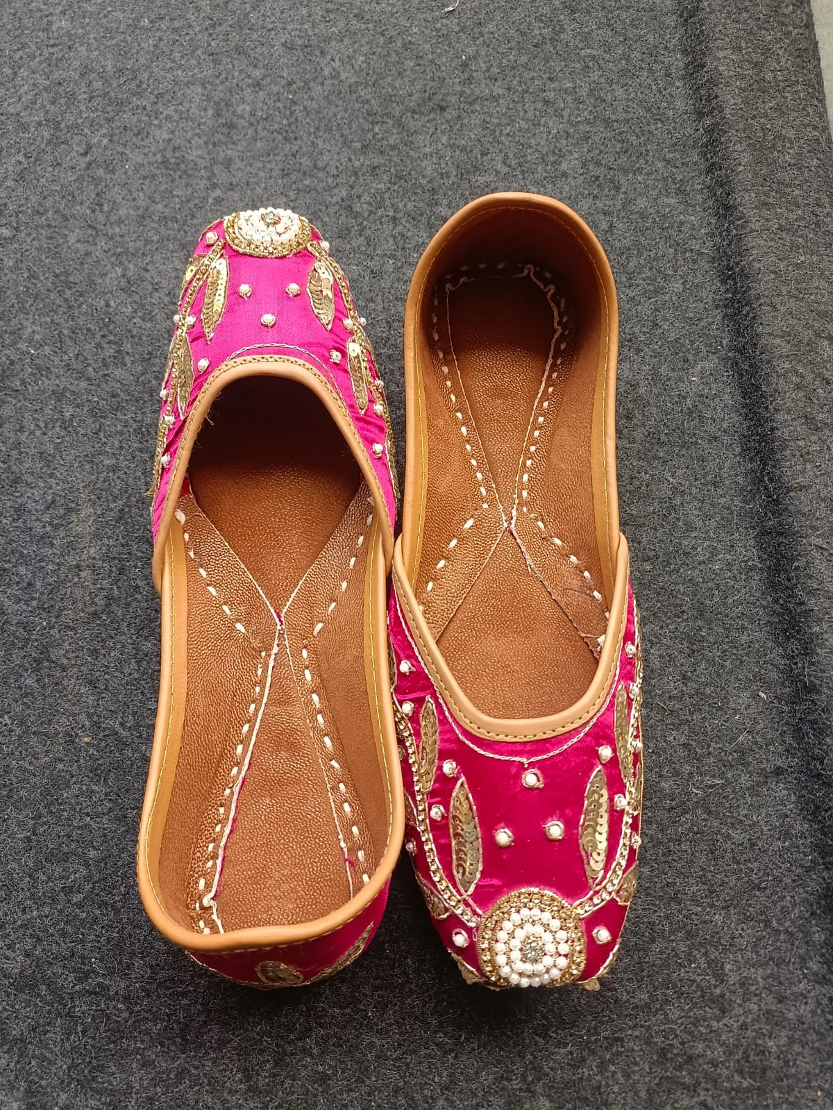 Handcrafted Indian Jutti for Women | Pink Gold Embroidered - Image 6