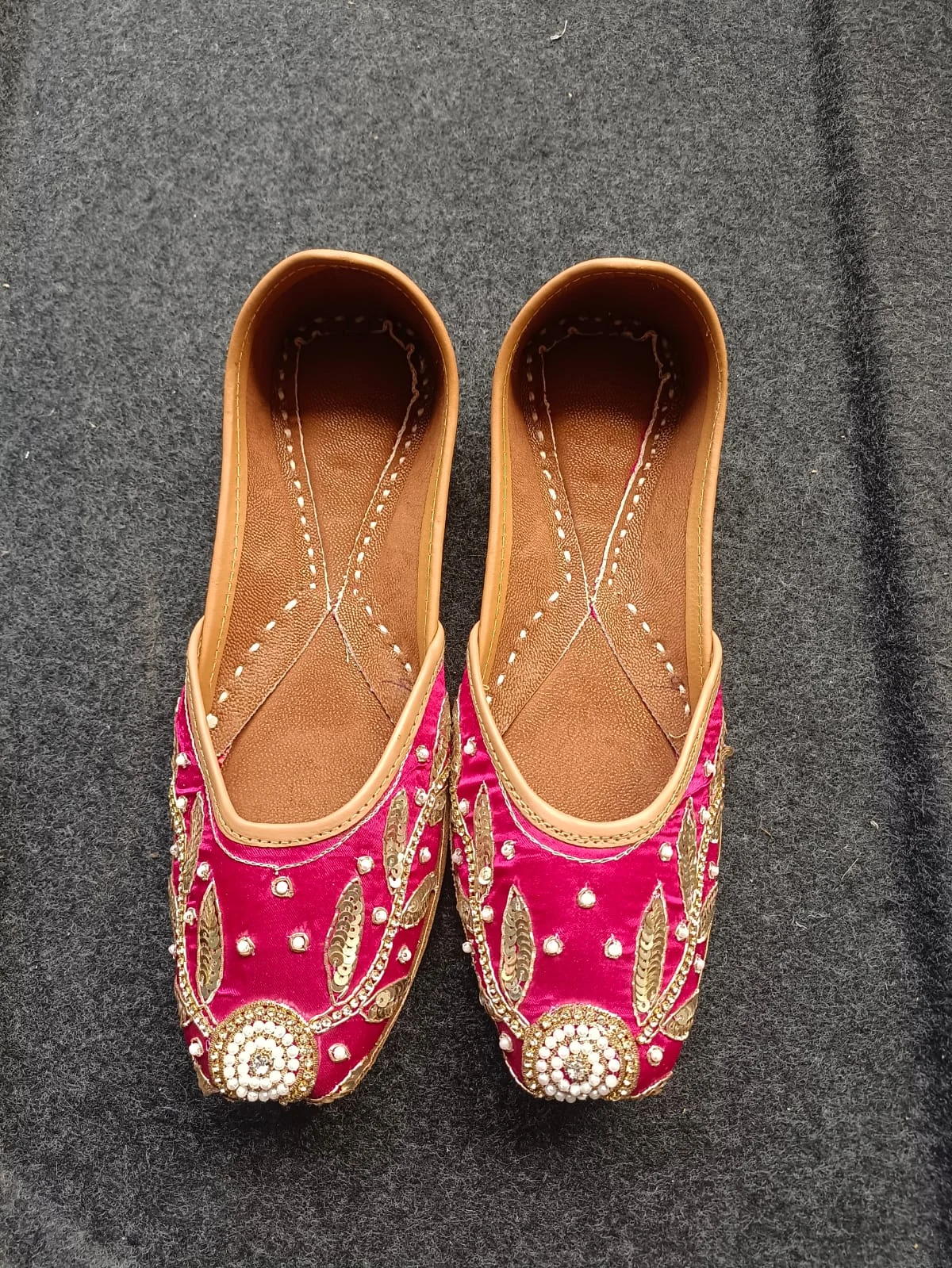 Handcrafted Indian Jutti for Women | Pink Gold Embroidered - Image 3