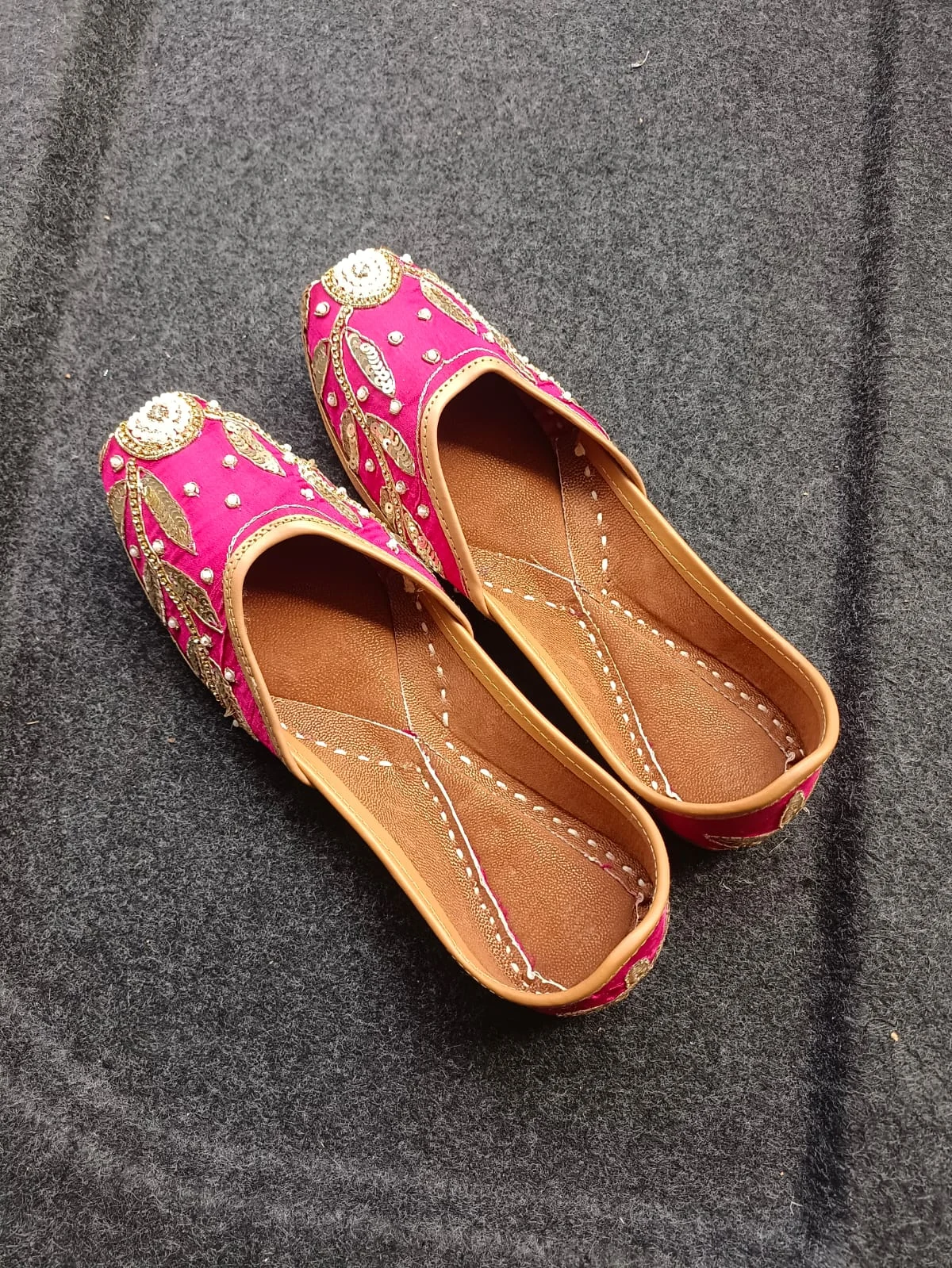 Handcrafted Indian Jutti for Women | Pink Gold Embroidered - Image 4