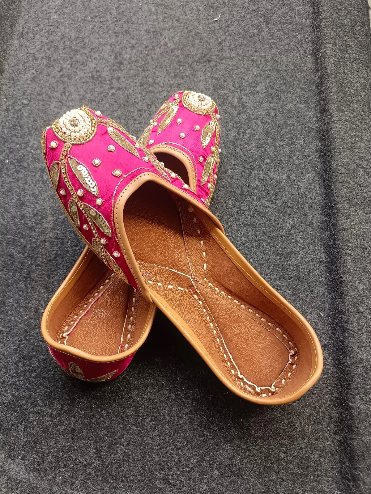 Handcrafted Indian Jutti for Women | Pink Gold Embroidered - Image 2