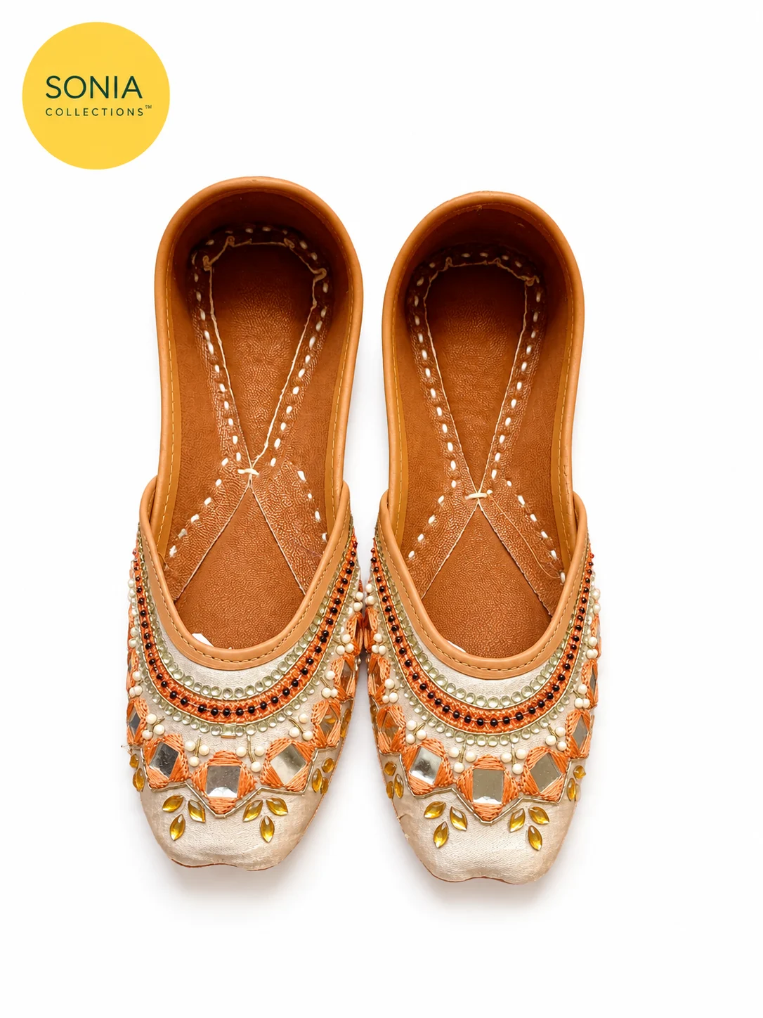 Handcrafted Indian Jutti for Women | Cream Peach Gold