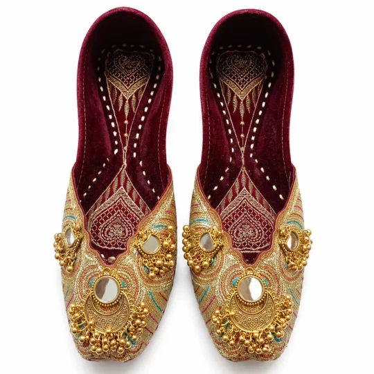 Handcrafted Indian Jutti for Women | Cream Gold & Maroon