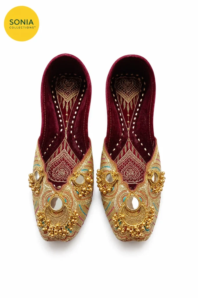 Handcrafted Indian Jutti for Women | Cream Gold & Maroon