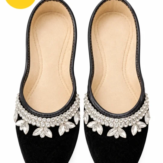 Black Indian Wedding Flats, Crystal Embellished Jutti, Velvet Mojari for Women, Indian Ethnic Shoes USA.