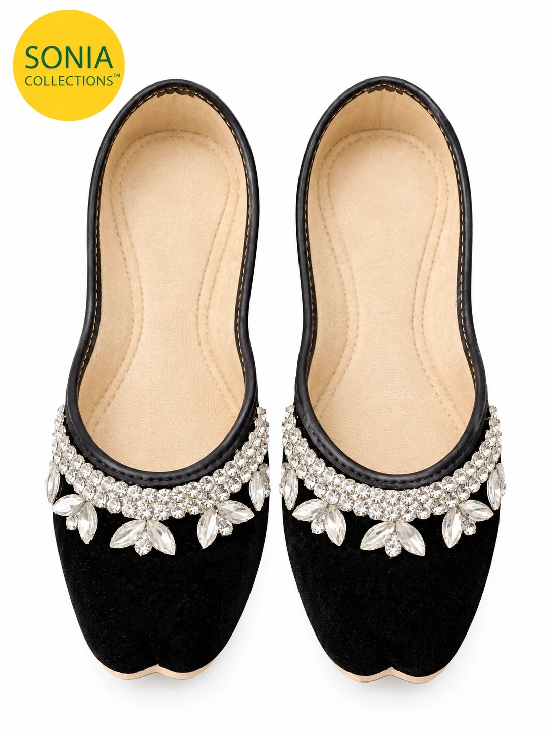 Black Indian Wedding Flats, Crystal Embellished Jutti, Velvet Mojari for Women, Indian Ethnic Shoes USA.