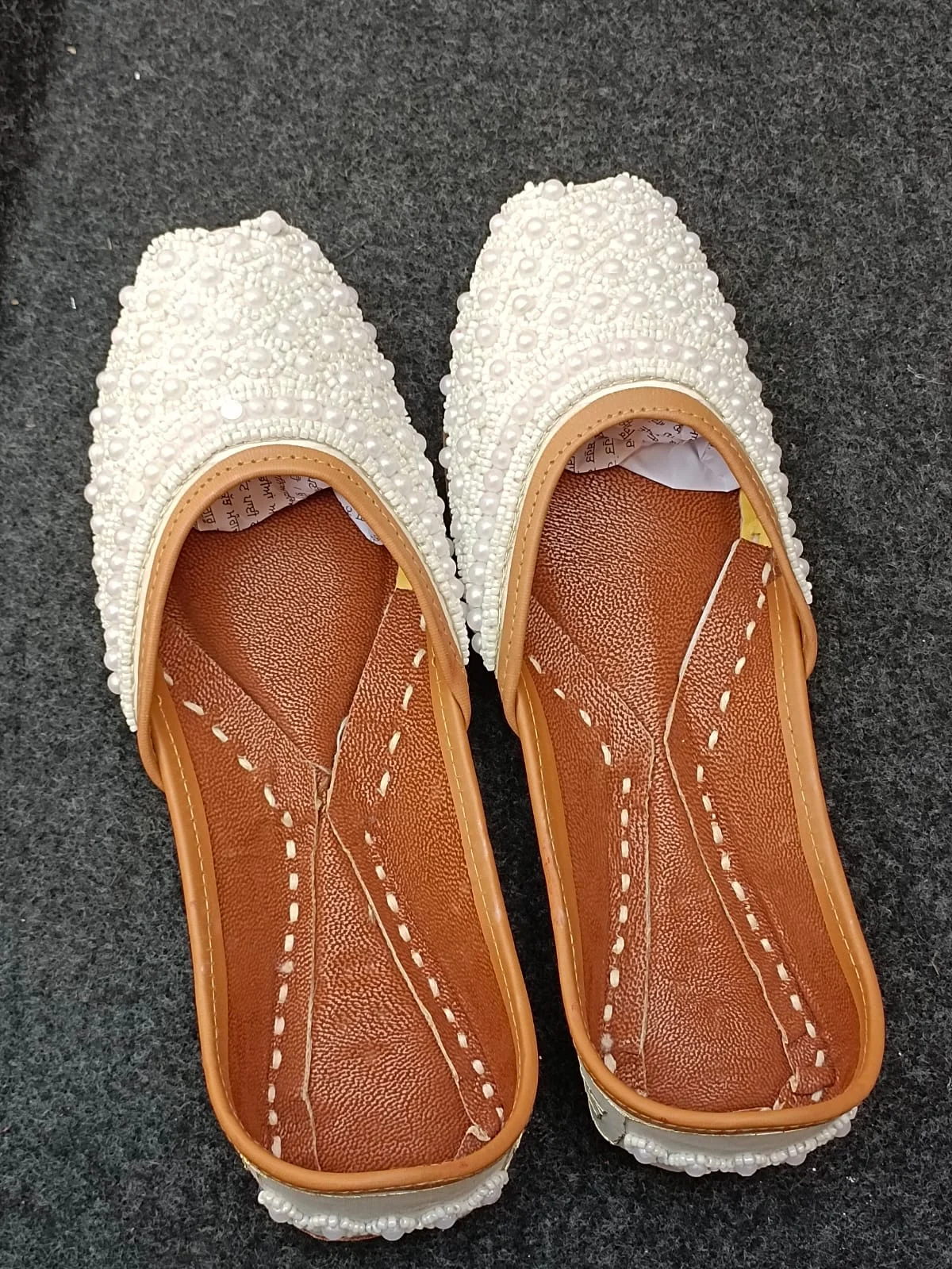 White Pearl Embellished Handmade Punjabi Jutti for Women | Traditional Indian Wedding & Bridal Flats - Image 6