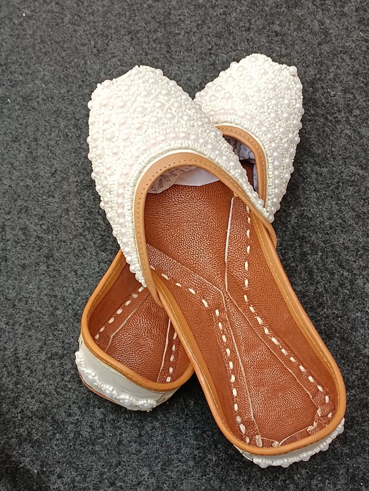 White Pearl Embellished Handmade Punjabi Jutti for Women | Traditional Indian Wedding & Bridal Flats - Image 2