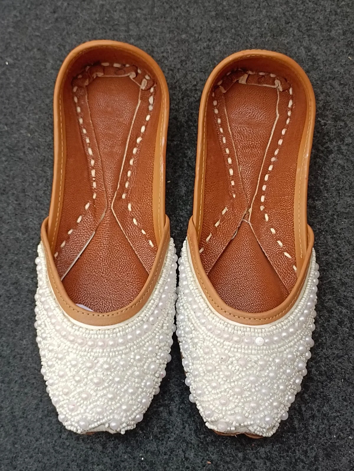 White Pearl Embellished Handmade Punjabi Jutti for Women | Traditional Indian Wedding & Bridal Flats - Image 3