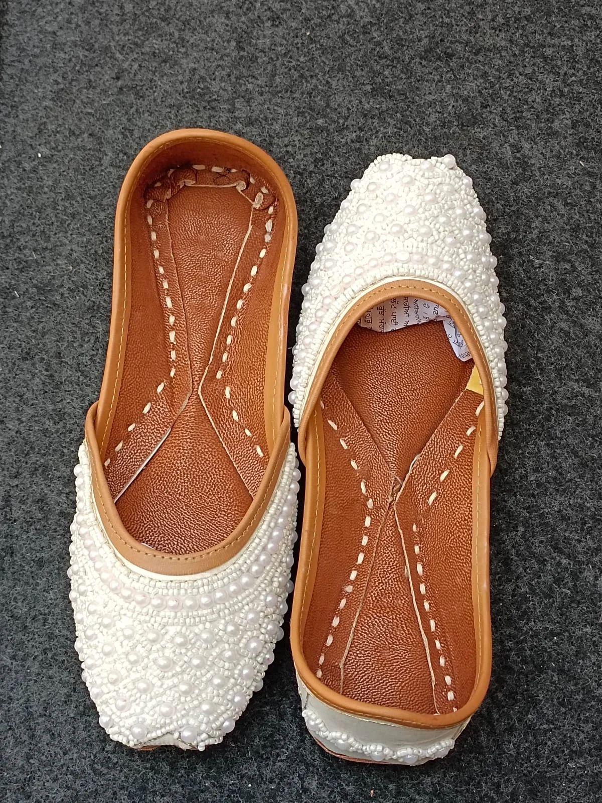 White Pearl Embellished Handmade Punjabi Jutti for Women | Traditional Indian Wedding & Bridal Flats - Image 7