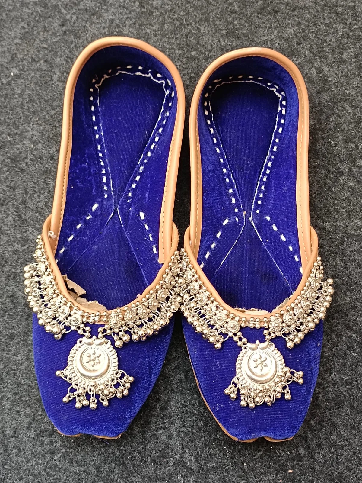 Royal Blue Velvet Indian Jutti for Women - Image 7