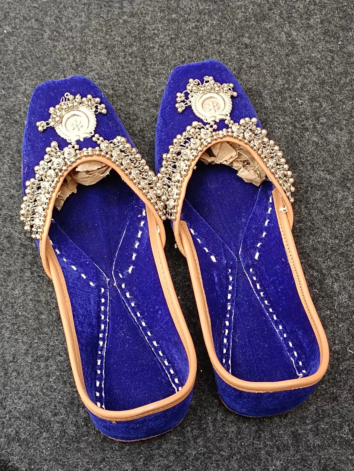 Royal Blue Velvet Indian Jutti for Women - Image 6
