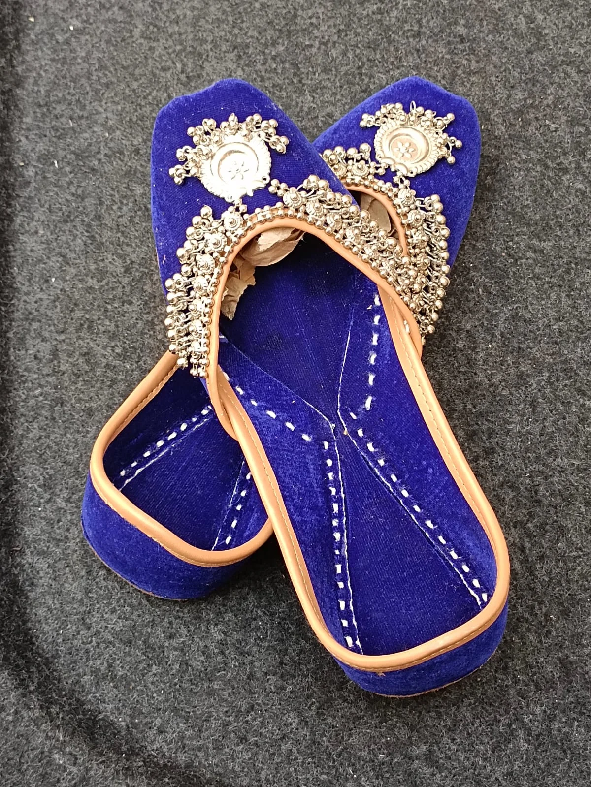 Royal Blue Velvet Indian Jutti for Women - Image 5