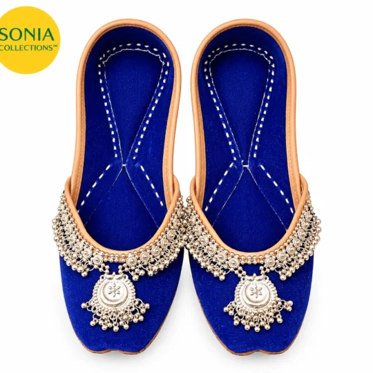 Royal Blue Velvet Indian Jutti for Women