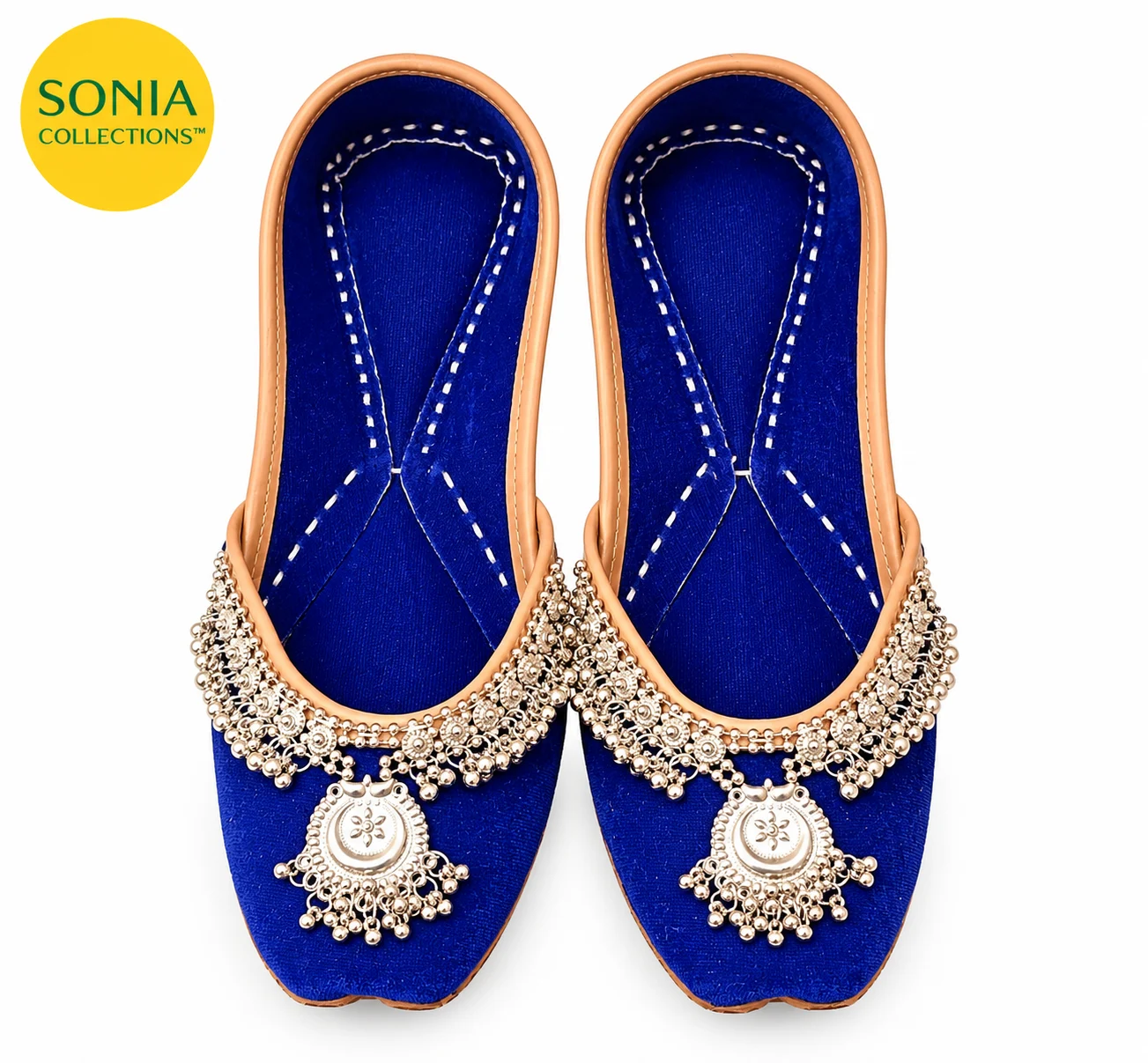 Royal Blue Velvet Indian Jutti for Women