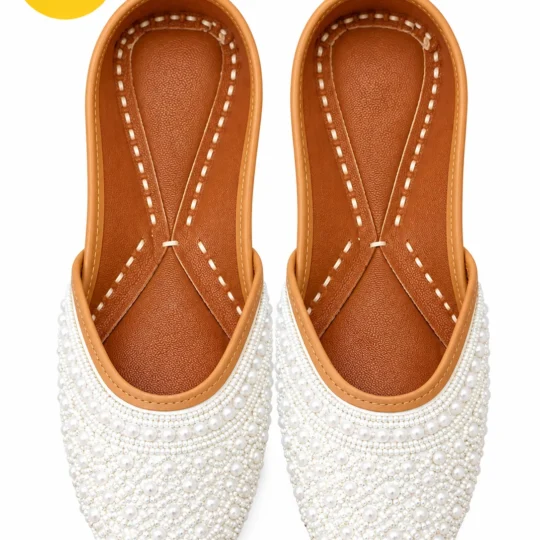 White Pearl Embellished Handmade Punjabi Jutti for Women | Traditional Indian Wedding & Bridal Flats