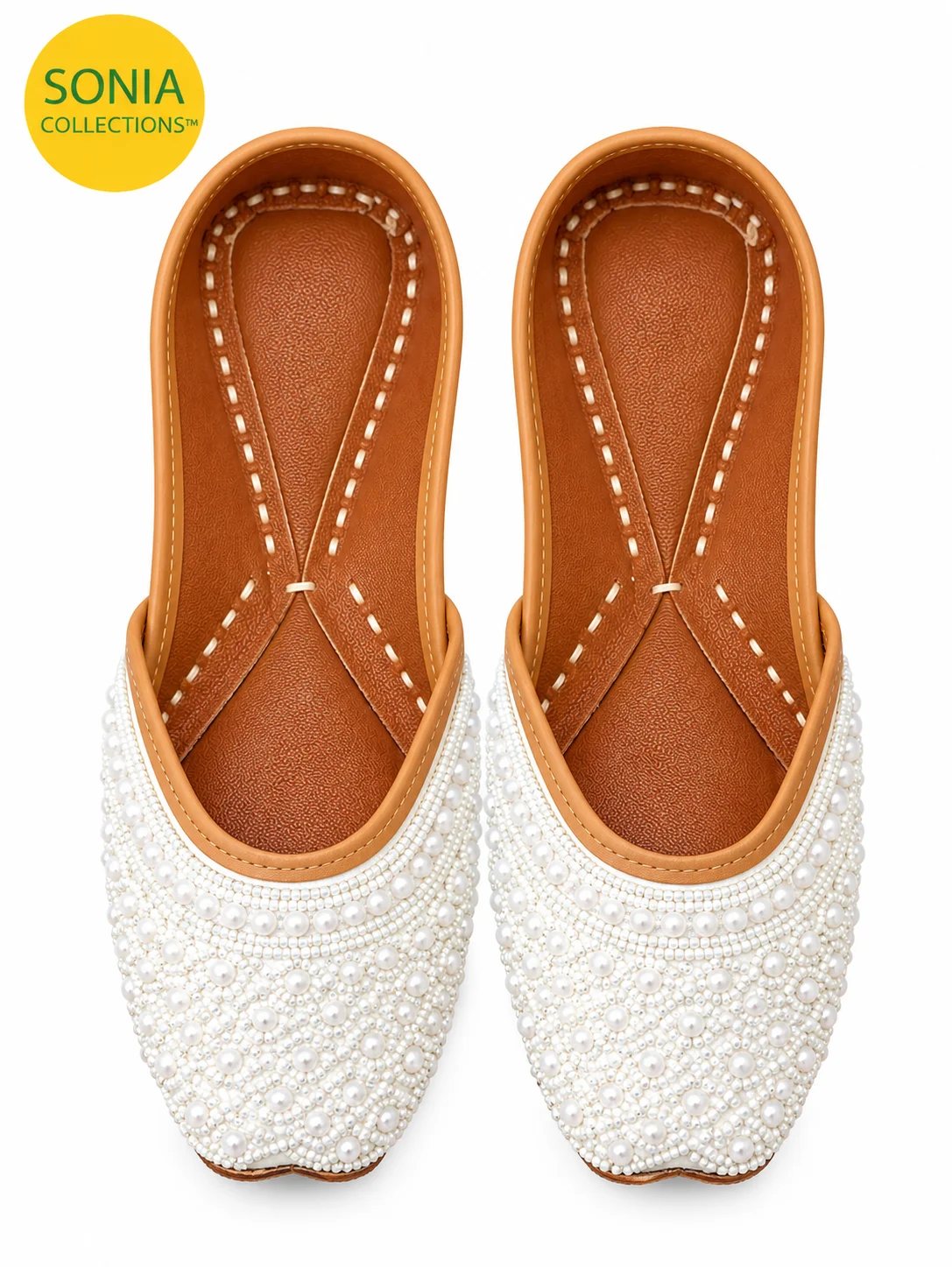 White Pearl Embellished Handmade Punjabi Jutti for Women | Traditional Indian Wedding & Bridal Flats